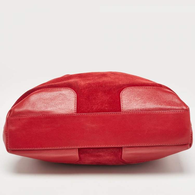Pre Owned Burberry Red Suede and Leather Bucket Bag
