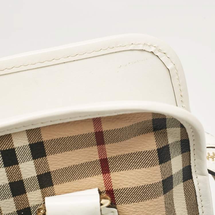 Pre Owned Burberry White/Beige Haymarket PVC and Leather PVC Minford Satchel