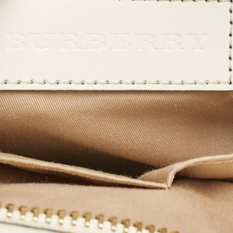 Pre Owned Burberry White/Beige Haymarket PVC and Leather PVC Minford Satchel