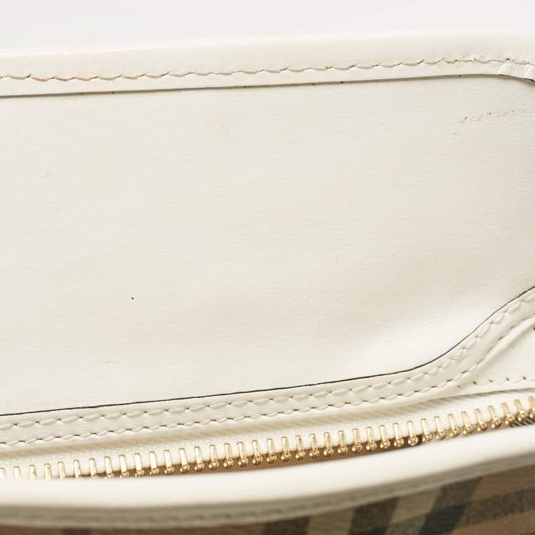 Pre Owned Burberry White/Beige Haymarket PVC and Leather PVC Minford Satchel