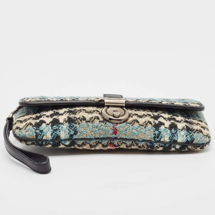 Pre Owned Burberry Multicolor Wool Nova Check Mastaire Wristlet Clutch