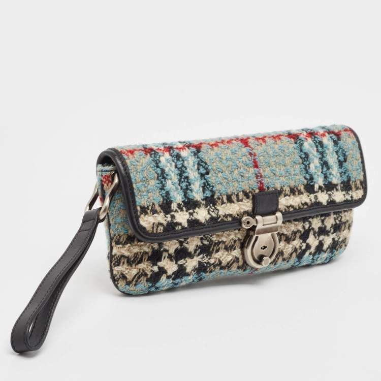 Pre Owned Burberry Multicolor Wool Nova Check Mastaire Wristlet Clutch