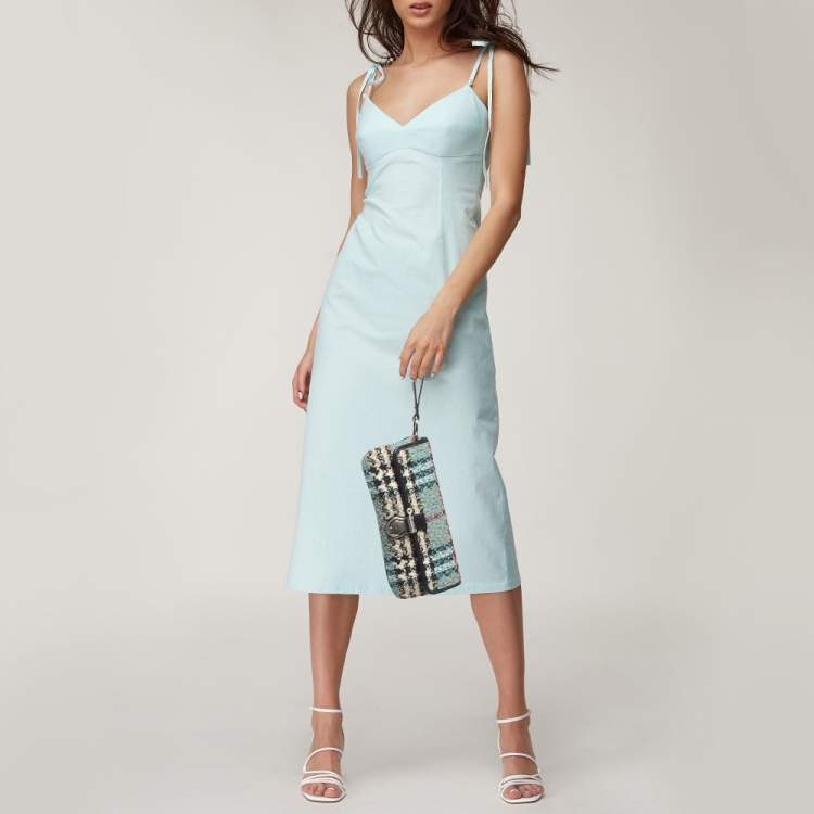 Pre Owned Burberry Multicolor Wool Nova Check Mastaire Wristlet Clutch