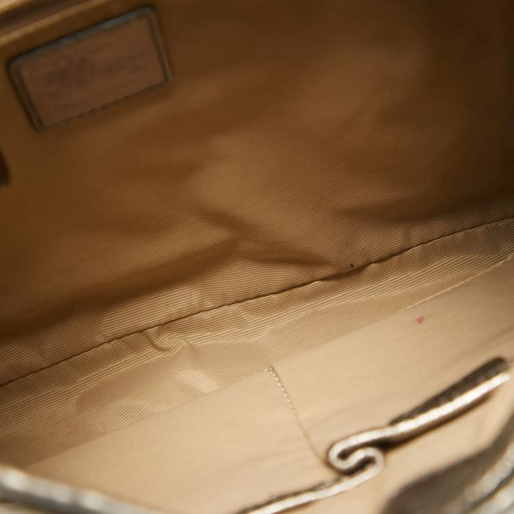 Pre Owned Burberry Metallic/Beige Nova Check Canvas and Leather Studded Brooke Warrior Hobo