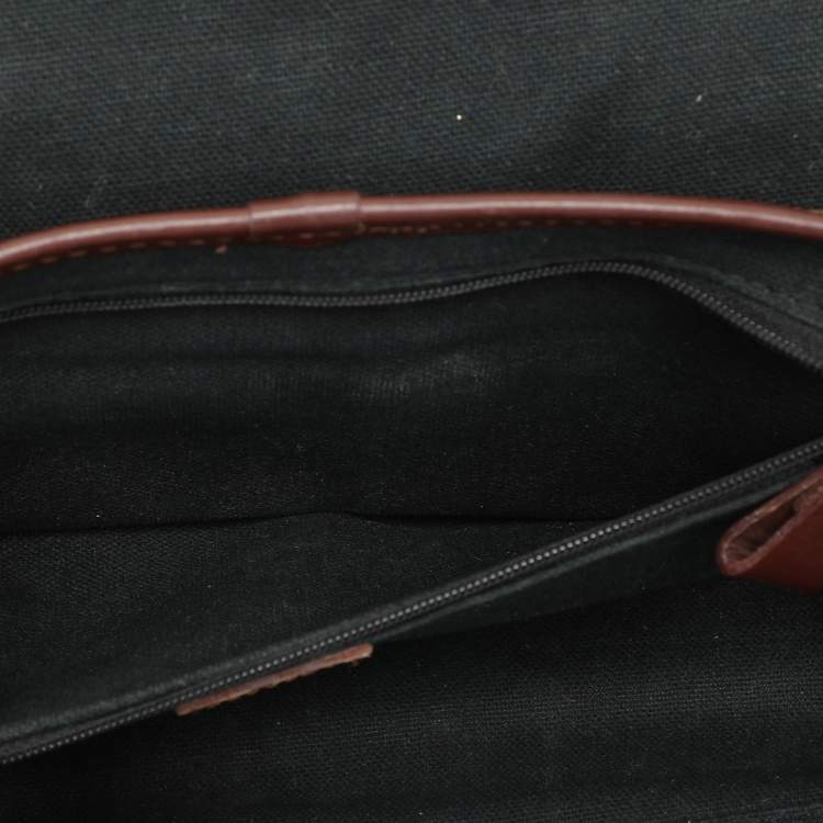Pre Owned Burberry Brown/Beige Haymarket Check Coated Canvas and Leather Buckle Flap Satchel