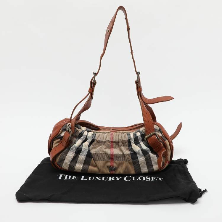 Pre Owned Burberry Brown/Beige House Check Canvas and Leather Satchel