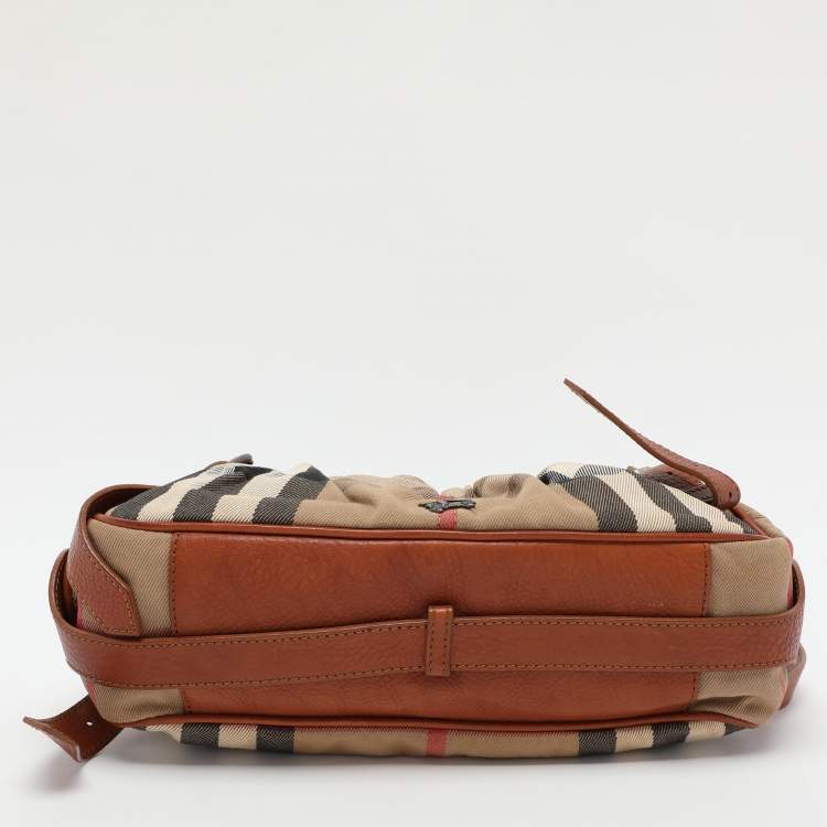 Pre Owned Burberry Brown/Beige House Check Canvas and Leather Satchel