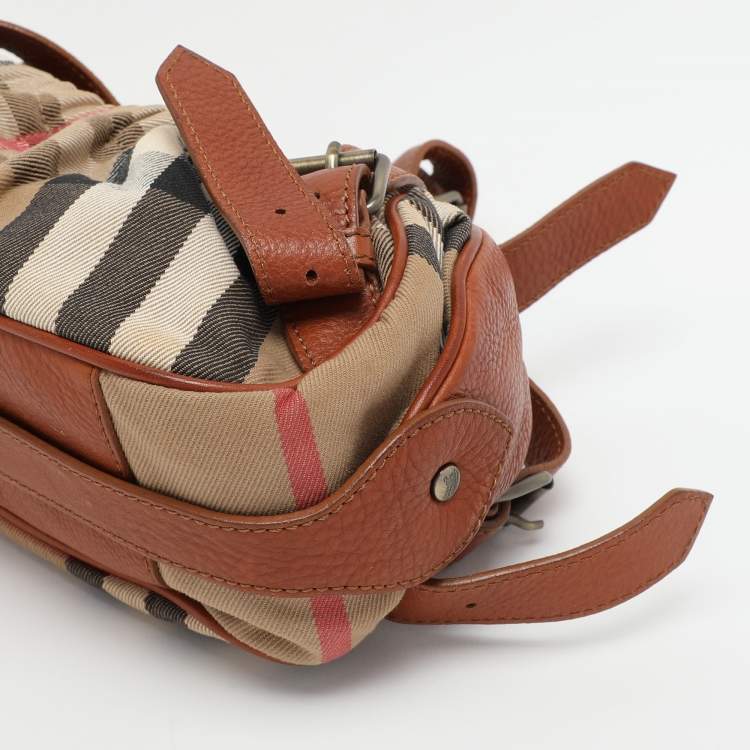 Pre Owned Burberry Brown/Beige House Check Canvas and Leather Satchel