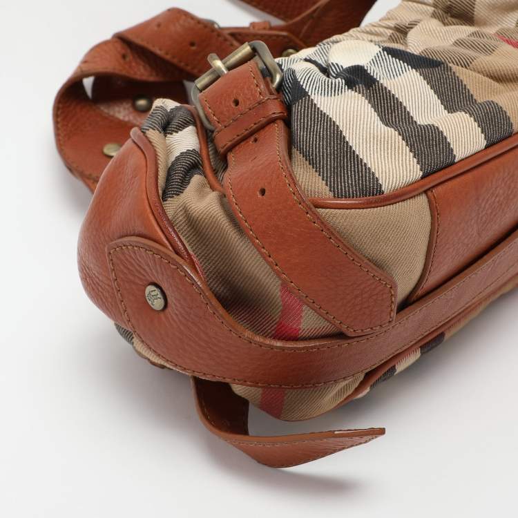 Pre Owned Burberry Brown/Beige House Check Canvas and Leather Satchel