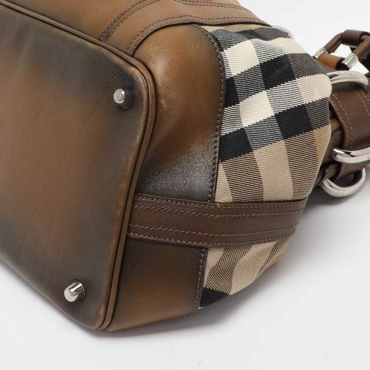 Pre Owned Burberry Brown House Check Canvas and Leather Beaton Tote