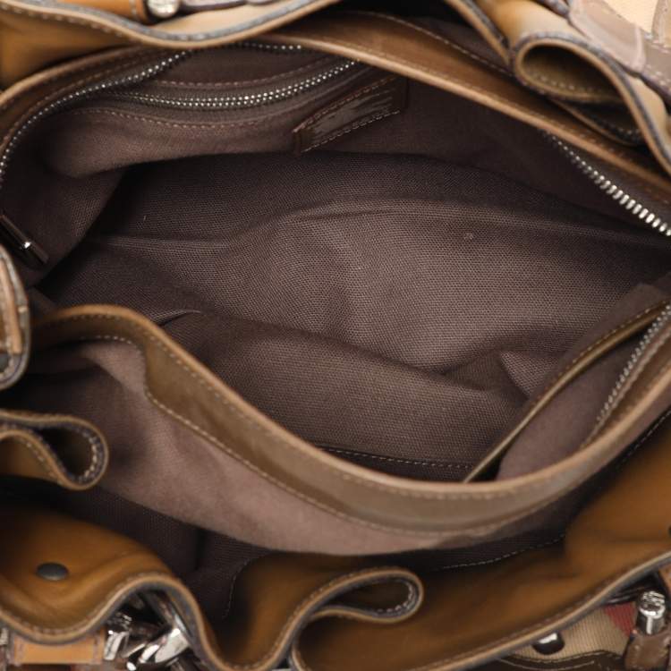 Pre Owned Burberry Brown House Check Canvas and Leather Beaton Tote