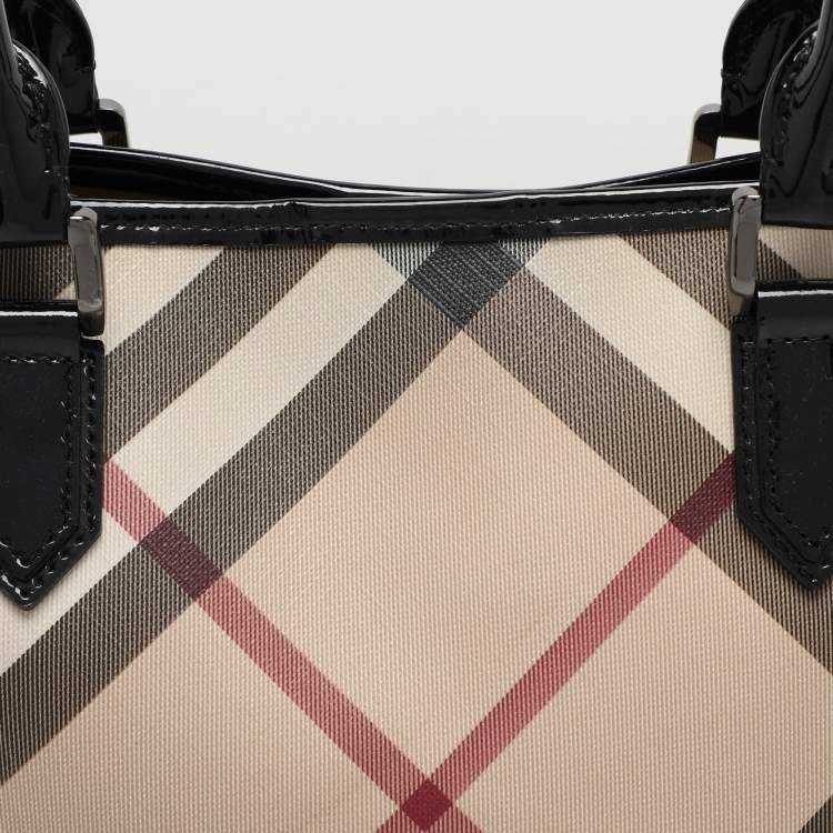 Pre Owned Burberry Beige/Black Nova Check PVC and Patent Leather Eden Tote