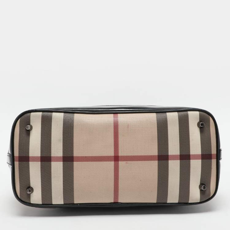 Pre Owned Burberry Beige/Black Nova Check PVC and Patent Leather Eden Tote