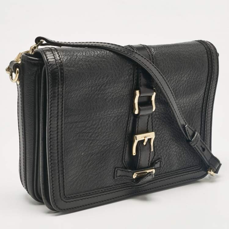 Pre Owned Burberry Black Leather Flap Shoulder Bag