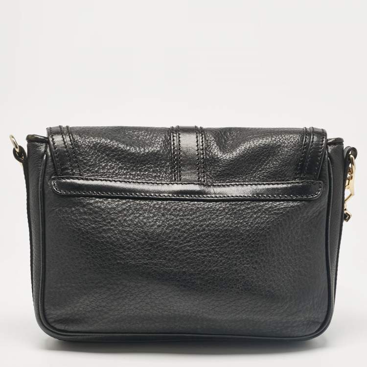 Pre Owned Burberry Black Leather Flap Shoulder Bag