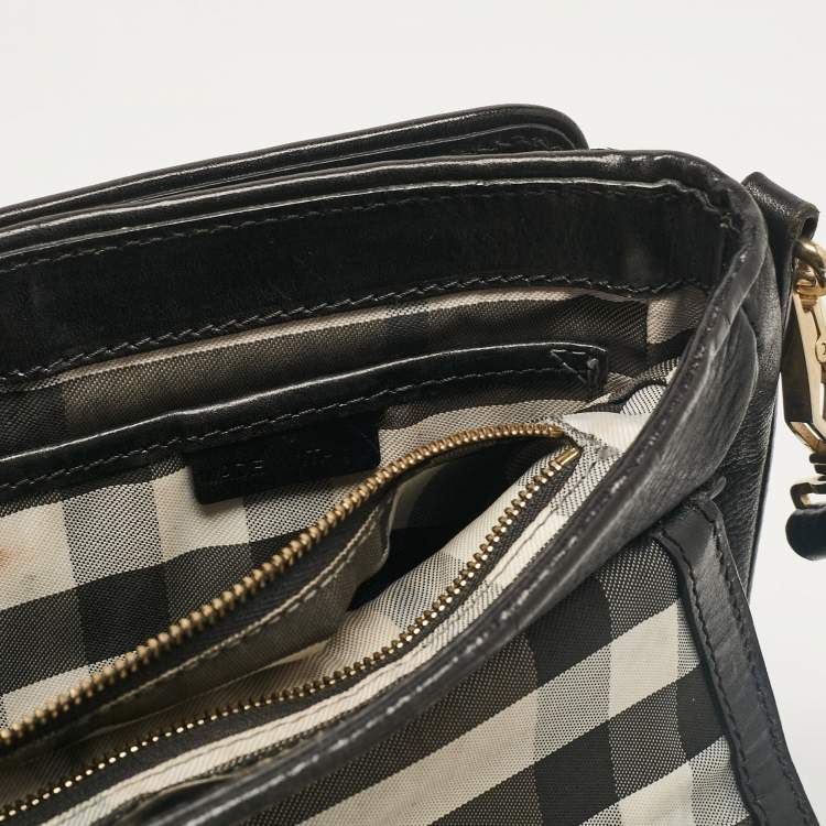 Pre Owned Burberry Black Leather Flap Shoulder Bag