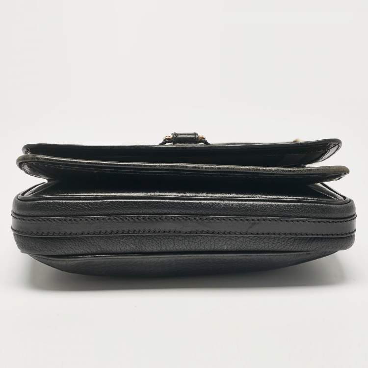 Pre Owned Burberry Black Leather Flap Shoulder Bag