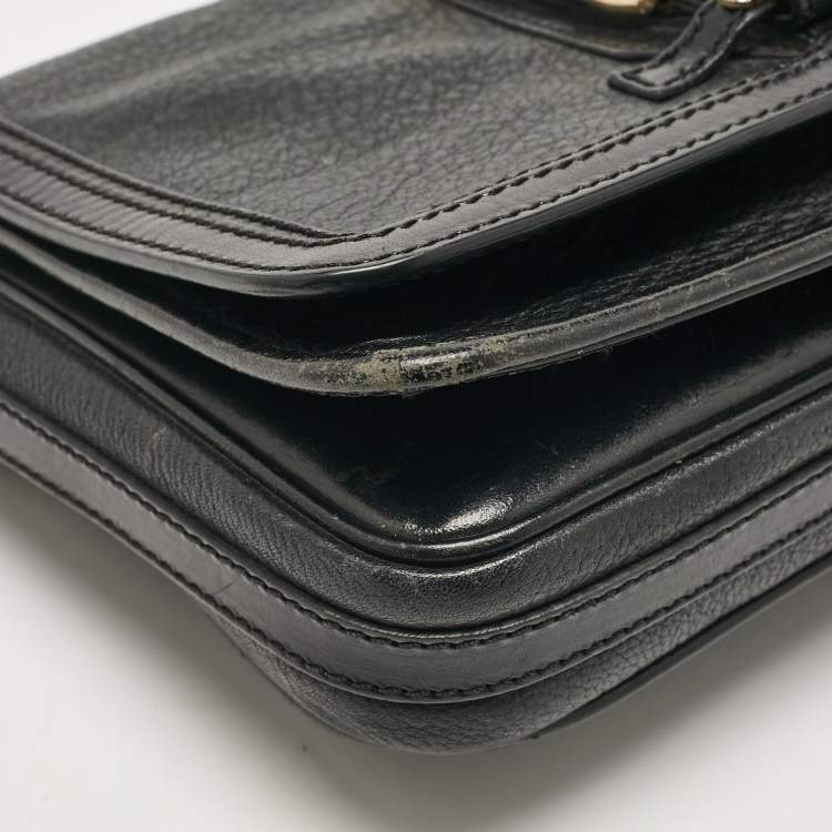 Pre Owned Burberry Black Leather Flap Shoulder Bag
