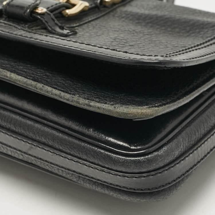 Pre Owned Burberry Black Leather Flap Shoulder Bag