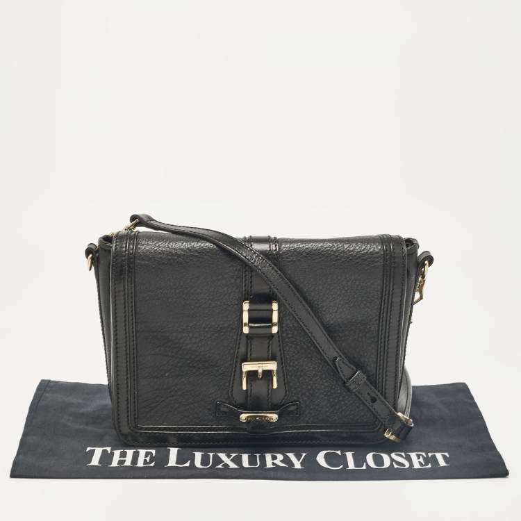 Pre Owned Burberry Black Leather Flap Shoulder Bag