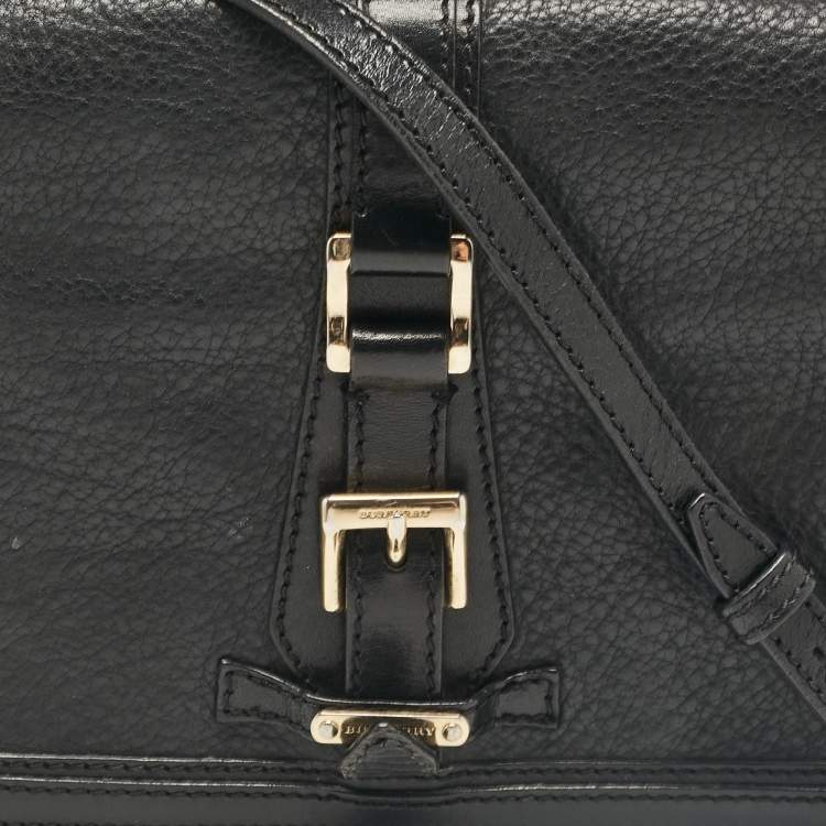 Pre Owned Burberry Black Leather Flap Shoulder Bag