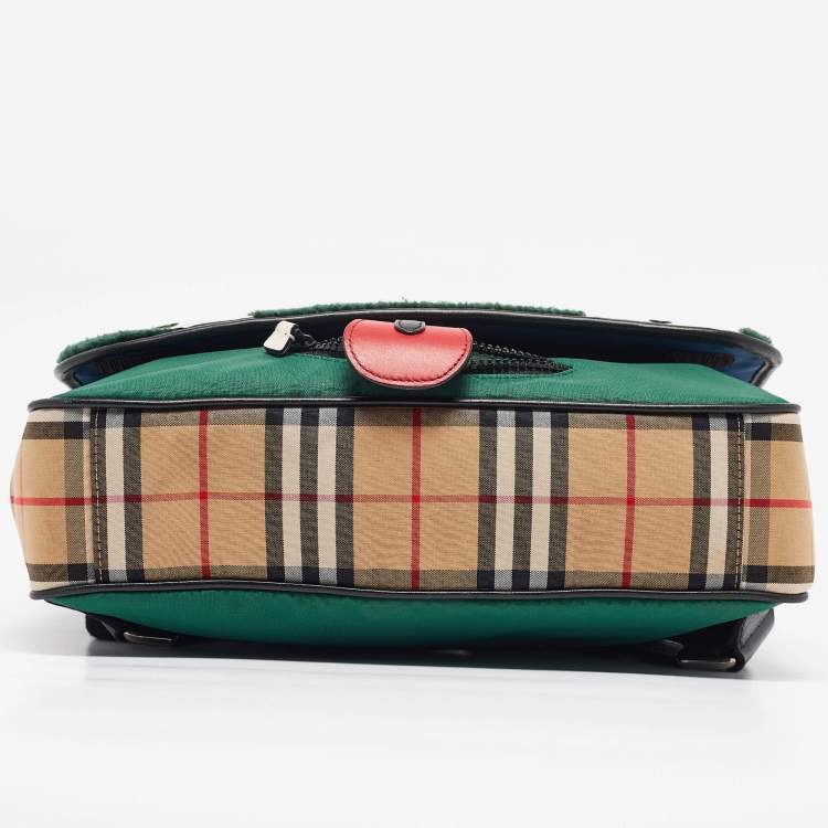 مملوكة مسبقًا Burberry Multicolor Housecheck Fabric and Leather Monster Face Flap Backpack