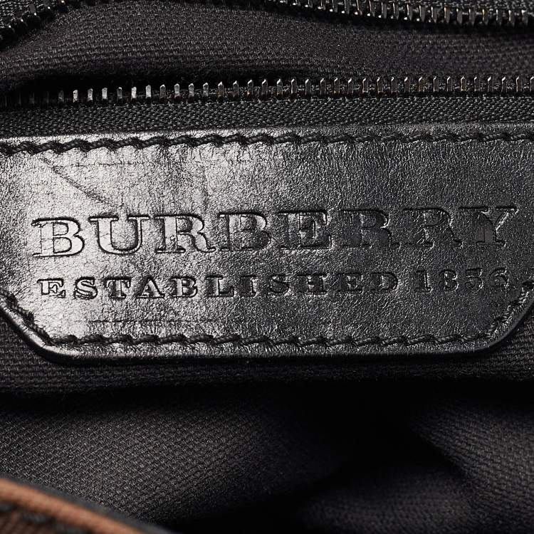 Pre Owned Burberry Black/Brown Housecheck Canvas and Leather Buckle Hobo