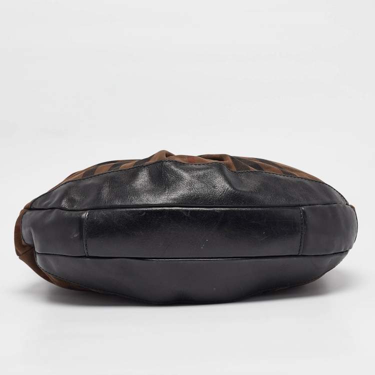 Pre Owned Burberry Black/Brown Housecheck Canvas and Leather Buckle Hobo