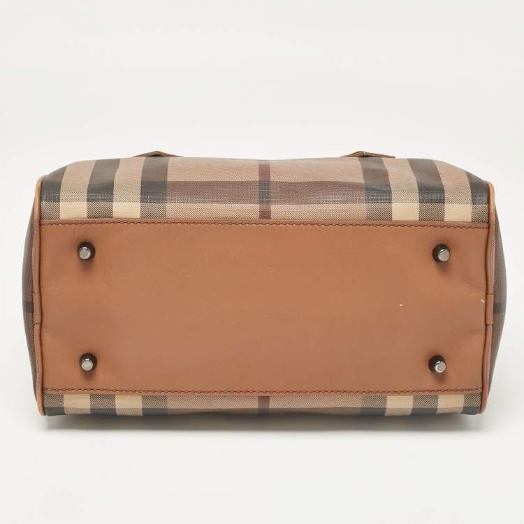 Pre Owned Burberry Brown Smoked Check PVC and Leather Chester Boston Bag