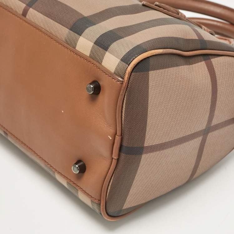 Pre Owned Burberry Brown Smoked Check PVC and Leather Chester Boston Bag