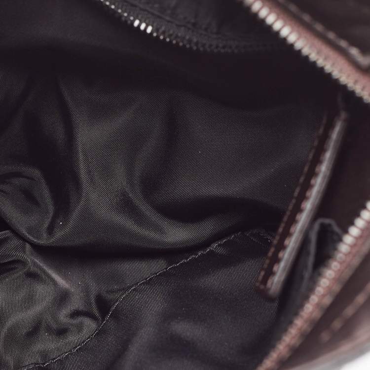 Pre Owned Burberry Burgundy/Brown Check Nylon, Leather and Suede Messenger Bag