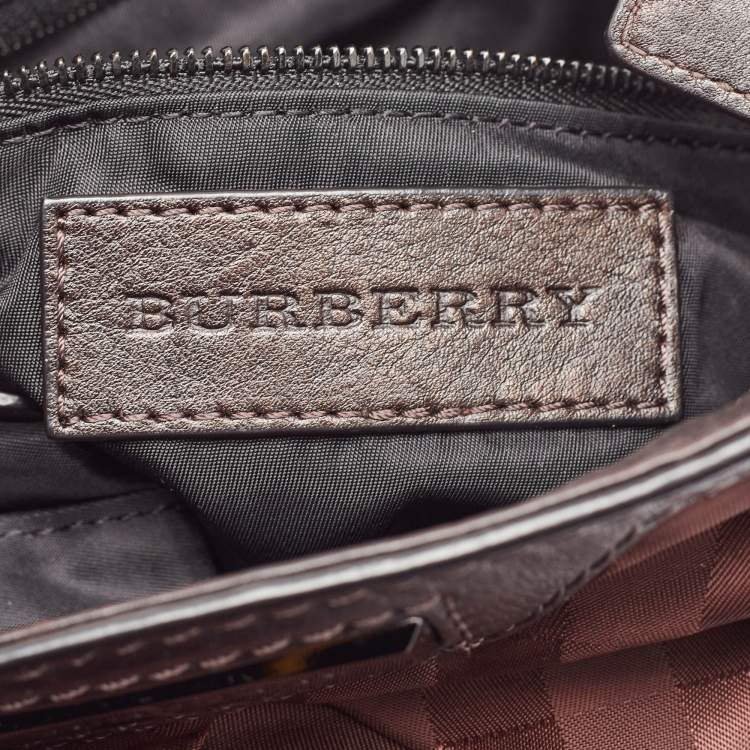 Pre Owned Burberry Burgundy/Brown Check Nylon, Leather and Suede Messenger Bag