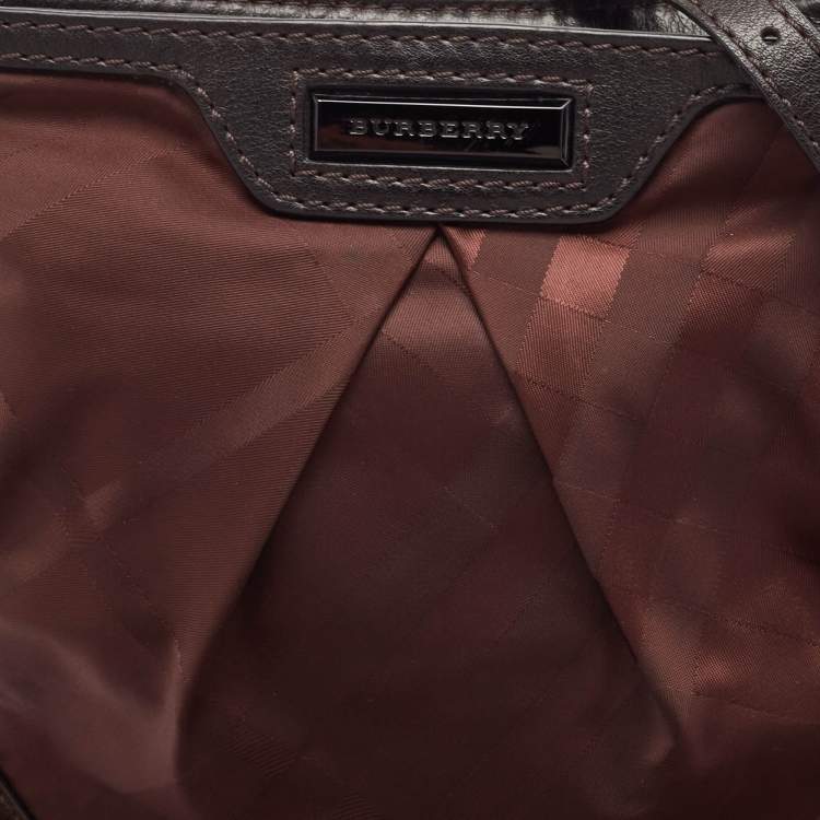 Pre Owned Burberry Burgundy/Brown Check Nylon, Leather and Suede Messenger Bag