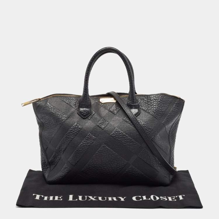 Pre Owned Burberry Black Check Embossed Leather Dewsbury Tote