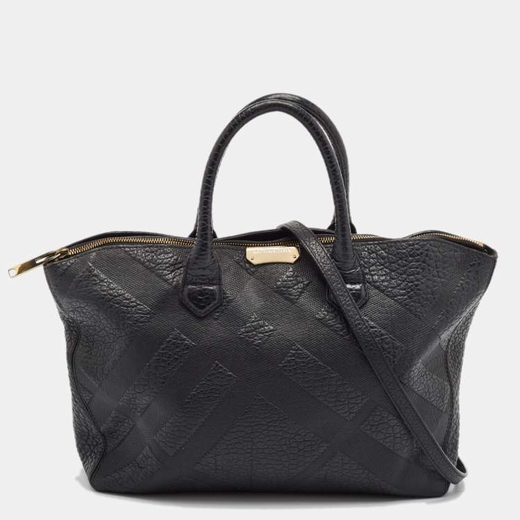 Pre Owned Burberry Black Check Embossed Leather Dewsbury Tote