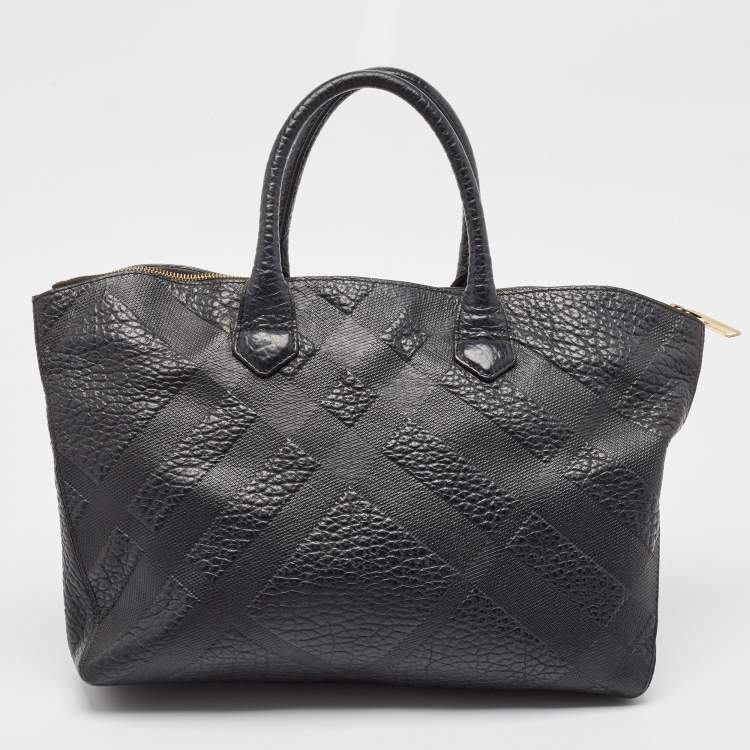 Pre Owned Burberry Black Check Embossed Leather Dewsbury Tote