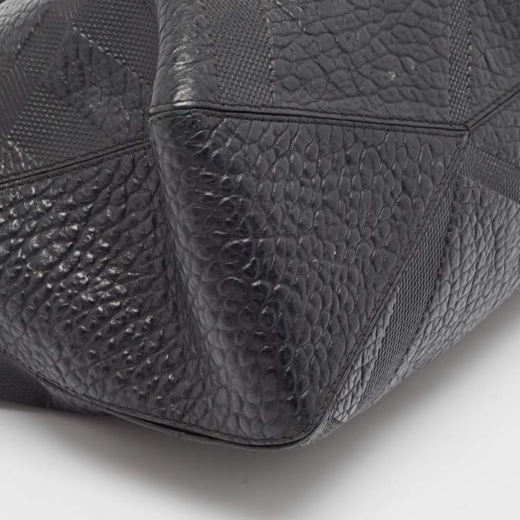 Pre Owned Burberry Black Check Embossed Leather Dewsbury Tote