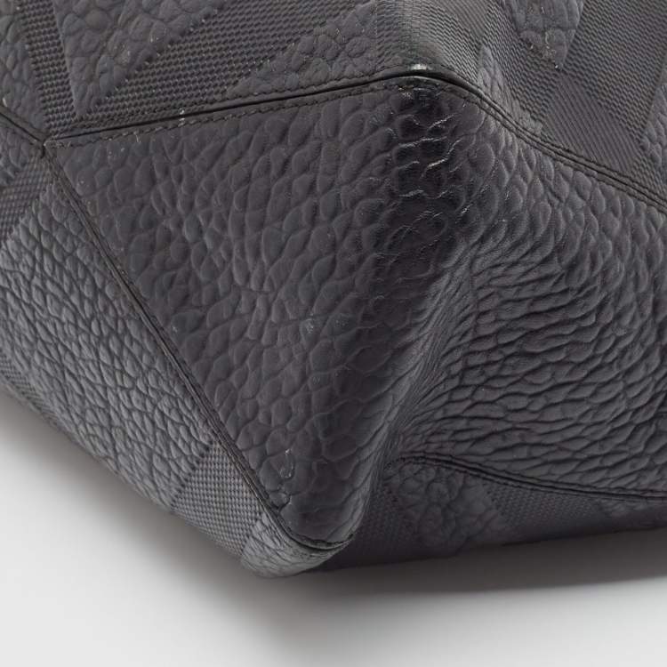 Pre Owned Burberry Black Check Embossed Leather Dewsbury Tote