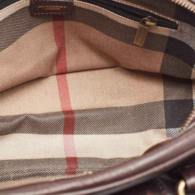 Pre Owned Burberry Choco Brown Leather Buckle Satchel