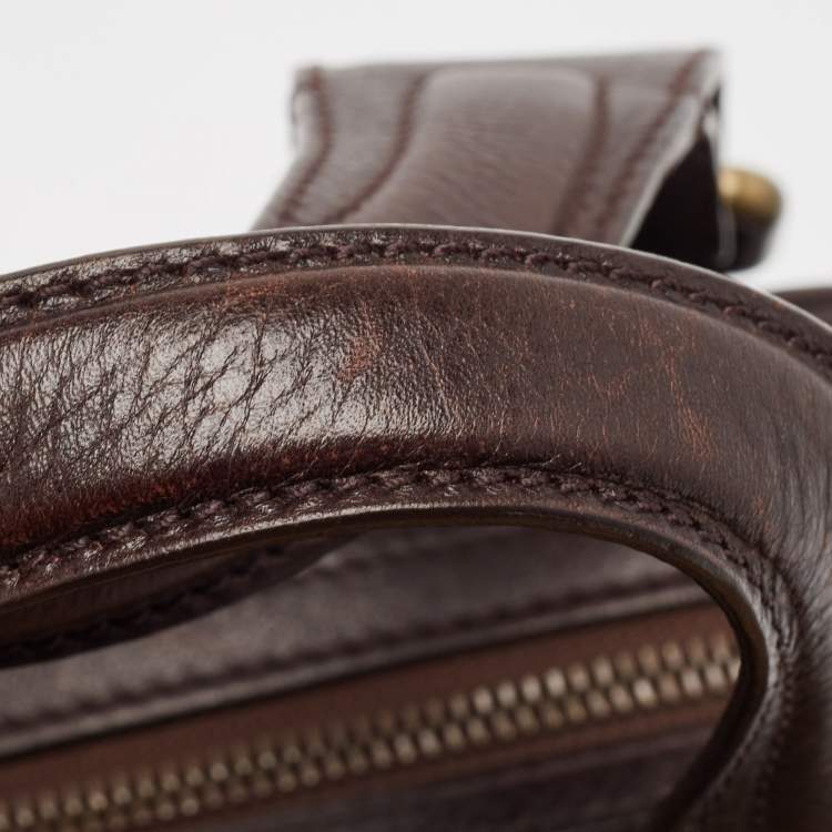 Pre Owned Burberry Choco Brown Leather Buckle Satchel