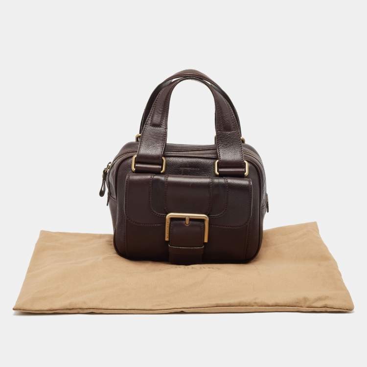 Pre Owned Burberry Choco Brown Leather Buckle Satchel