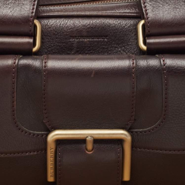 Pre Owned Burberry Choco Brown Leather Buckle Satchel