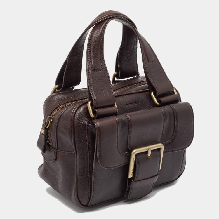 Pre Owned Burberry Choco Brown Leather Buckle Satchel