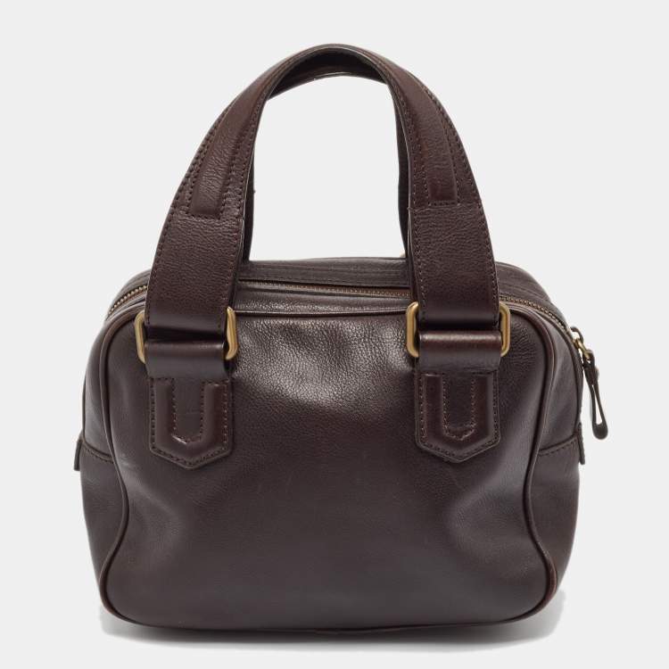 Pre Owned Burberry Choco Brown Leather Buckle Satchel