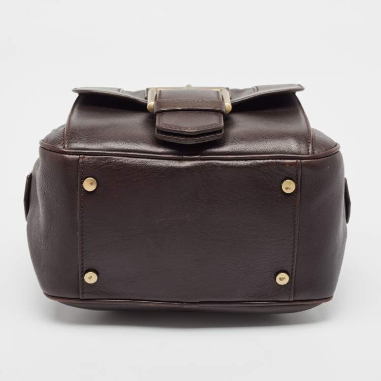 Pre Owned Burberry Choco Brown Leather Buckle Satchel