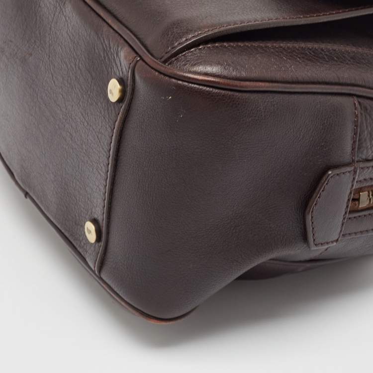Pre Owned Burberry Choco Brown Leather Buckle Satchel