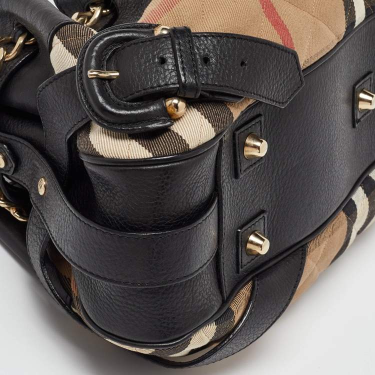 Pre Owned Burberry Black Quilted House Check Margaret Shoulder Bag