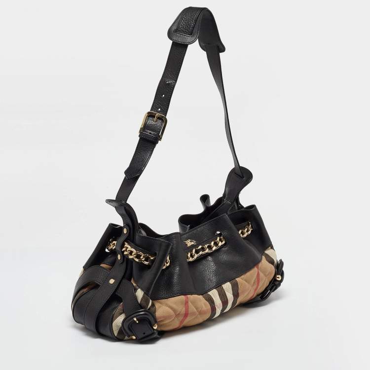 Pre Owned Burberry Black Quilted House Check Margaret Shoulder Bag