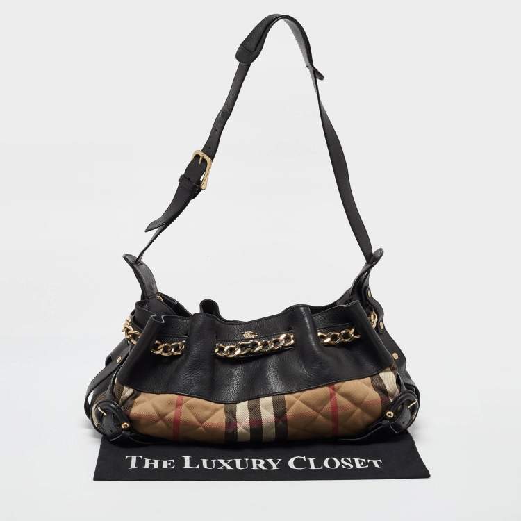 Pre Owned Burberry Black Quilted House Check Margaret Shoulder Bag