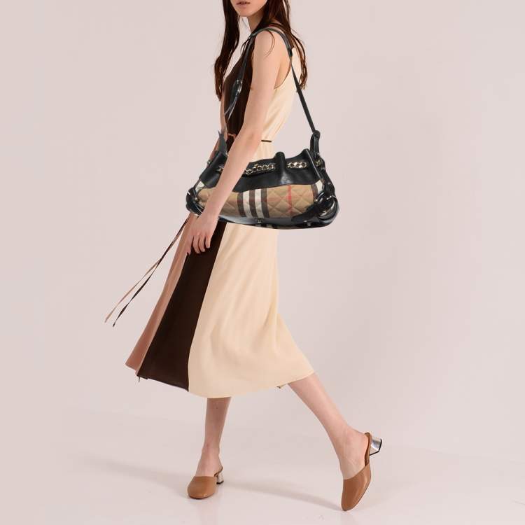 Pre Owned Burberry Black Quilted House Check Margaret Shoulder Bag